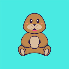 Obraz premium Cute dog is sitting. Animal cartoon concept isolated. Can used for t-shirt, greeting card, invitation card or mascot. Flat Cartoon Style