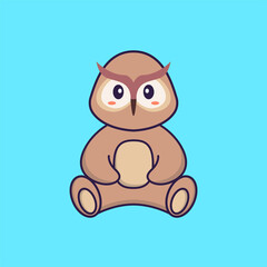 Cute owl is sitting. Animal cartoon concept isolated. Can used for t-shirt, greeting card, invitation card or mascot. Flat Cartoon Style