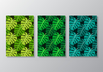 Set of tropical leaves poster background Premium Vector