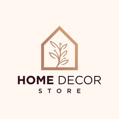 Home logo design template in a simple minimal linear style 
