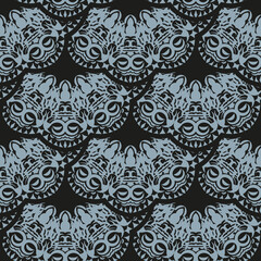 Dark dewy seamless pattern with blue vintage ornaments. Wallpaper in a vintage style template. Indian floral element. Ornament for wallpaper, fabric, packaging and paper.