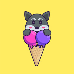 Cute fox with sweet ice cream. Animal cartoon concept isolated. Can used for t-shirt, greeting card, invitation card or mascot. Flat Cartoon Style