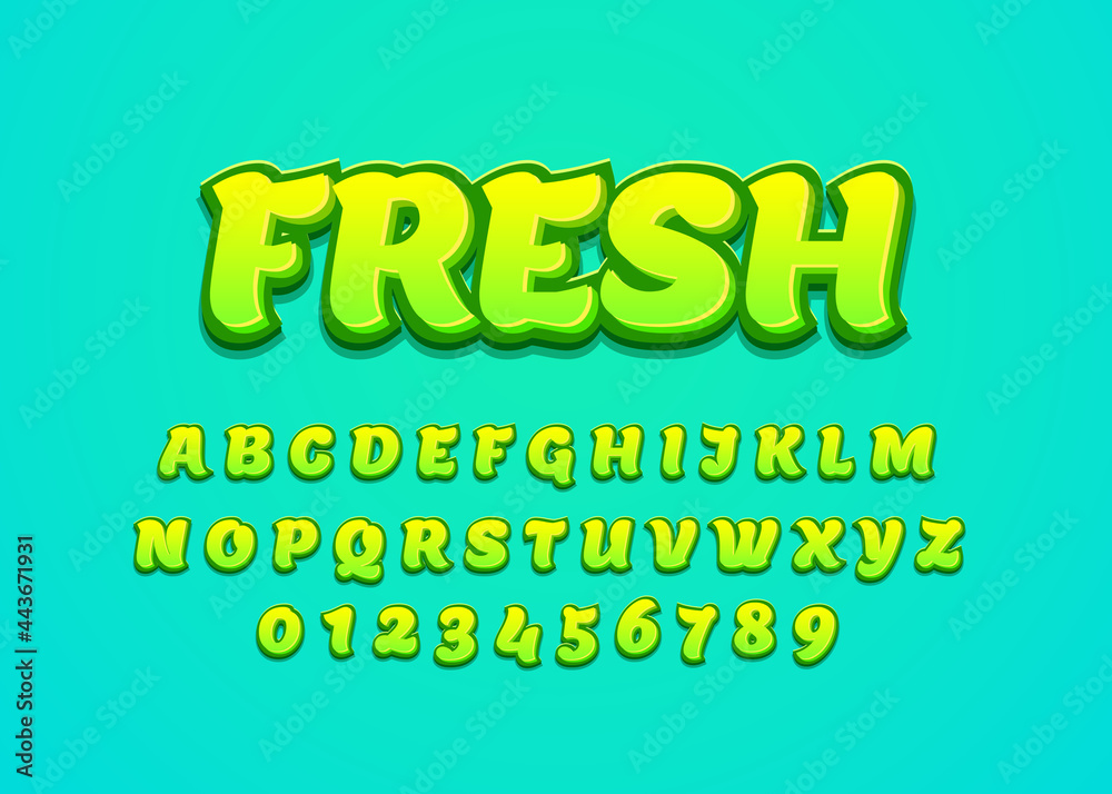 Fototapete fresh and nature style font design. custom alphabet letters and numbers for headline or logotype.