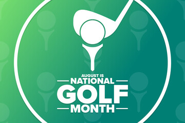 August is National Golf Month. Holiday concept. Template for background, banner, card, poster with text inscription. Vector EPS10 illustration. - Powered by Adobe