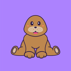 Fototapeta premium Cute dog is sitting. Animal cartoon concept isolated. Can used for t-shirt, greeting card, invitation card or mascot. Flat Cartoon Style