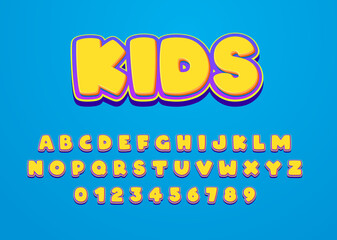 kids cartoon style font design. Custom alphabet letters and numbers for game title or movie poster.