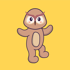 Obraz premium Cute owl is dancing. Animal cartoon concept isolated. Can used for t-shirt, greeting card, invitation card or mascot. Flat Cartoon Style