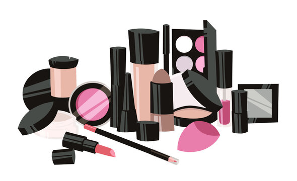 makeup products collection, black and pink, white background clip art preview