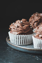 Delicious homemade chocolate cupcake close-up.
