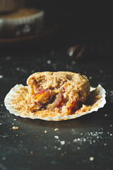 Delicious homemade vegan dates banana muffins close-up.
