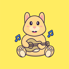 Cute rabbit playing guitar. Animal cartoon concept isolated. Can used for t-shirt, greeting card, invitation card or mascot. Flat Cartoon Style