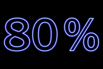 80 percent inscription on a black background. Blue line in neon style.