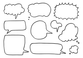 Hand drawn set of speech bubbles isolated on white background.