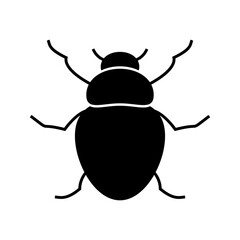 The silhouette of a beetle in black on a white background.