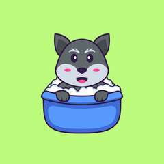 Cute fox taking a bath in the bathtub. Animal cartoon concept isolated. Can used for t-shirt, greeting card, invitation card or mascot. Flat Cartoon Style