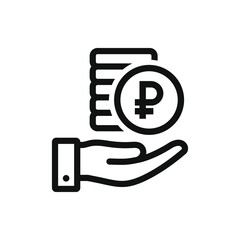 Money income, earning, salary icon design. Stack of ruble coins on hand isolated on white background. Vector illustration