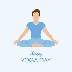 Happy Yoga Day Poster with man in yoga position vector. Meditating man icon vector. Young man in sitting yoga lotus pose vector. Important day