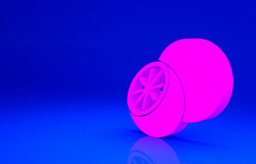 Pink Orange fruit icon isolated on blue background. Minimalism concept. 3d illustration 3D render