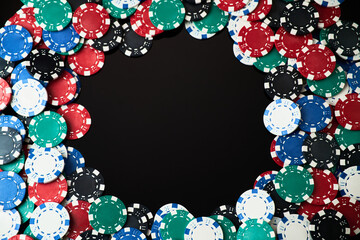 Background made of Casino chips top down view