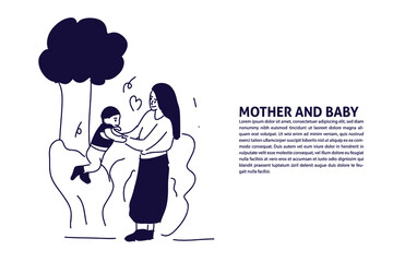 Mother Play with baby hand drawn illustration