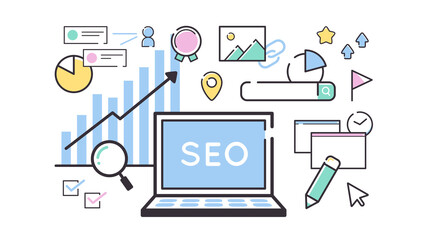 シンプルな線のSEOのイメージ_検索エンジン最適化のイラスト_16:9