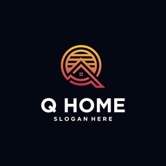 Logo monogram alphabet letter Q house with real estate logo design