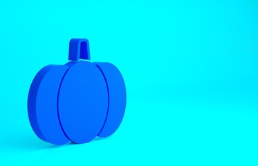 Naklejka na ściany i meble Blue Pumpkin icon isolated on blue background. Happy Halloween party. Minimalism concept. 3d illustration 3D render
