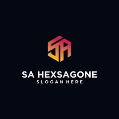 Initials sa hexagon logo monogram logo sa technology logo design concept vector, hexagon logo design template with luxurious gradient color