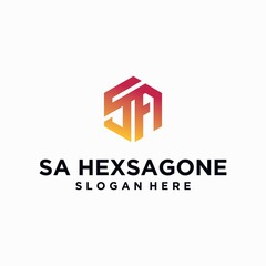 Fototapeta premium Initials sa hexagon logo monogram logo sa technology logo design concept vector, hexagon logo design template with luxurious gradient color
