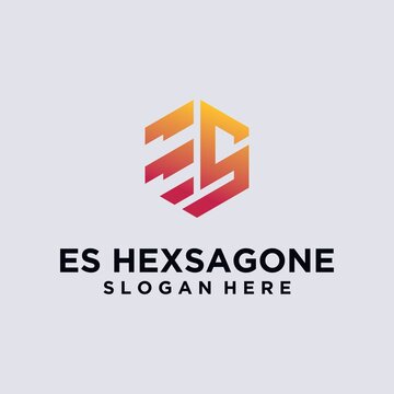 Initials E,ES hexagon logo monogram logo ES hexagon logo design concept vector, hexagon logo design template with luxurious gradient color