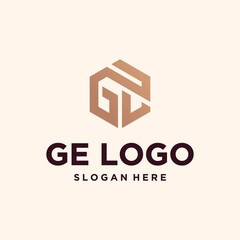 Obraz premium Initials GE hexagon logo monogram logo GE hexagon logo design concept vector, hexagon logo design template with luxurious gradient color