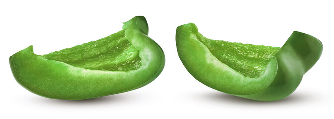 Slice of green bell pepper isolated on white background