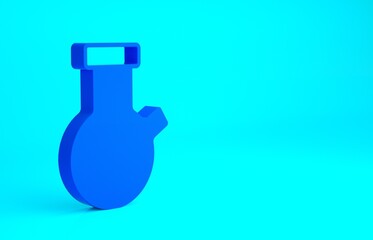 Blue Test tube and flask chemical laboratory test icon isolated on blue background. Laboratory glassware sign. Minimalism concept. 3d illustration 3D render