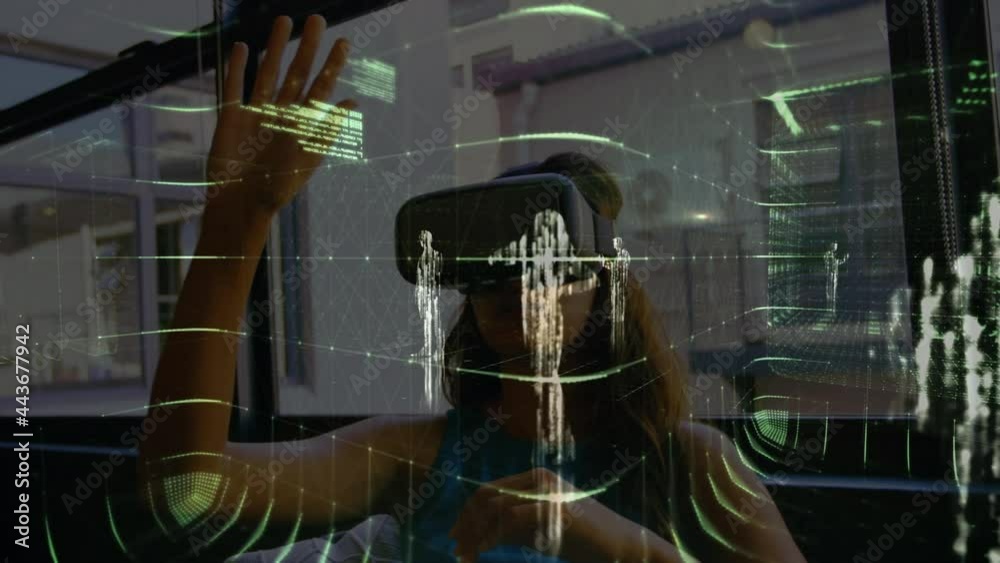 Sticker Animation of data processing over woman wearing vr headset