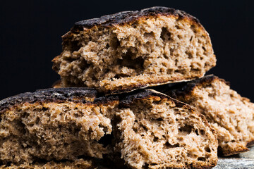 rye flour bread, close-up