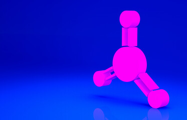 Pink Molecule icon isolated on blue background. Structure of molecules in chemistry, science teachers innovative educational poster. Minimalism concept. 3d illustration 3D render
