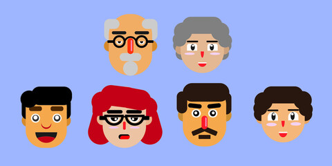This is an illustration of a family member's face starting from grandparents and grandchildren, with the character of each face