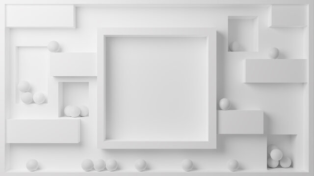 3D Illustration of a white maze and spheres surrounding a frame
