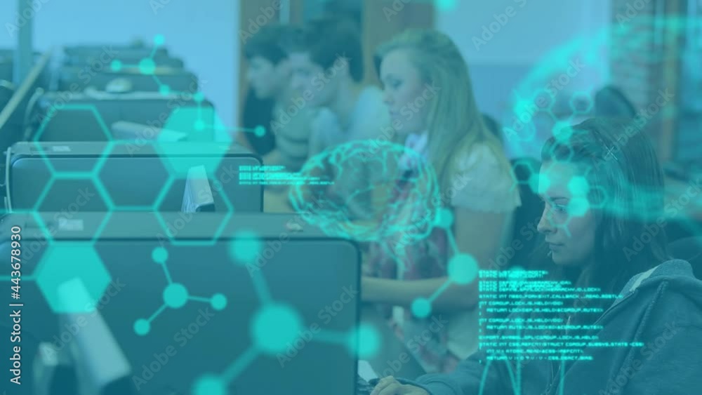 Poster animation of scientific data processing over students using computers
