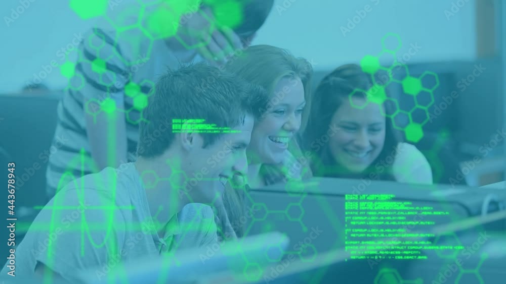 Poster animation of scientific data processing over students using computer
