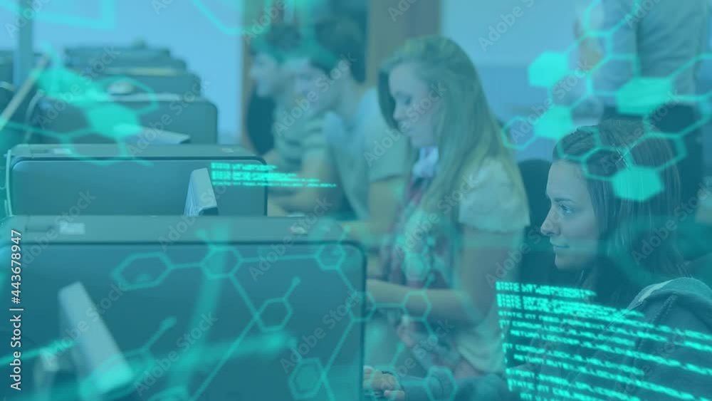 Poster animation of scientific data processing over students using computer