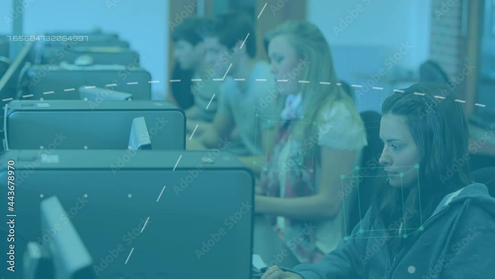 Poster animation of data processing over students using computers
