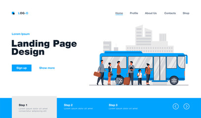 Passengers waiting for bus in city. Queue, town, road flat vector illustration. Public transport and urban lifestyle concept for banner, website design or landing web page © SurfupVector