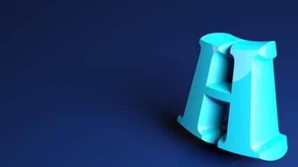 Blue background with H  letter - 3D rendering illustration
