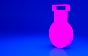 Pink Test tube and flask chemical laboratory test icon isolated on blue background. Laboratory glassware sign. Minimalism concept. 3d illustration 3D render