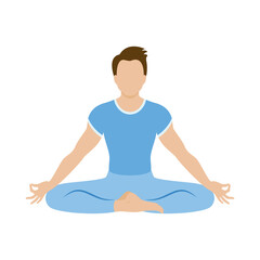 Man in yoga position icon vector. Meditating man vector. Young man in sitting yoga lotus pose icon isolated on a white background