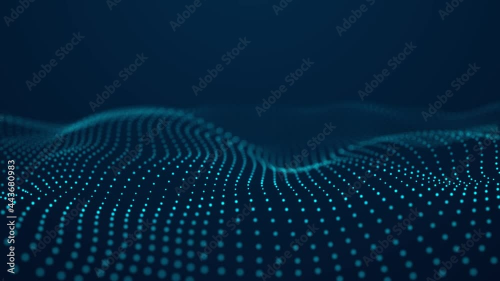 Fototapete Abstract blue background of points. Falling cyber particles. Big data stream. Seamless loop. 3d rendering