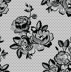 floral lace seamless pattern, vector - obrazy, fototapety, plakaty