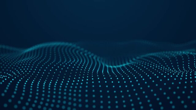 Abstract blue background of points. Falling cyber particles. Big data stream. Seamless loop. 3d rendering