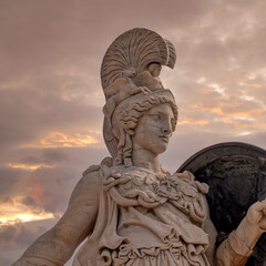 Athena ancient Greek goddess statue and impressive sky